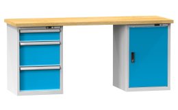 Tavoli da officina serie L, larghezza 2500, profondità 700 o 800, altezza 880 o 890 mm (6 modelli)