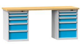 Tavoli da officina serie O, larghezza 2500, profondità 700 o 800, altezza 880 o 890 mm (6 modelli)