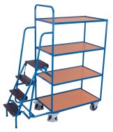 Carrello per picking con gradini, 4 ripiani