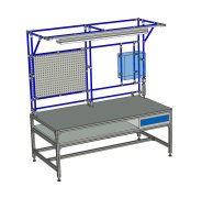 Tavolo da officina realizzato in profili di alluminio con sovrastruttura