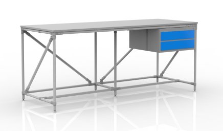 Tavolo da officina con contenitore con due cassetti larghezza 2000 mm, 240405314 - 1