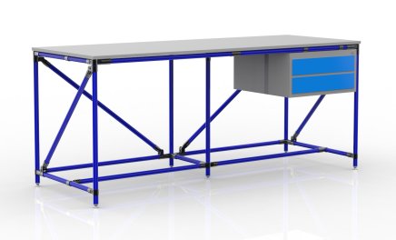 Tavolo da officina con contenitore con due cassetti larghezza 2000 mm, 240405314 - 3