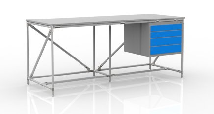 Tavolo da officina con contenitore con quattro cassetti, larghezza 2000 mm, 240405316 - 1
