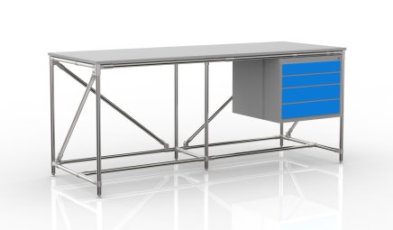 Tavolo da officina con contenitore con quattro cassetti, larghezza 2000 mm, 240405316 - 4