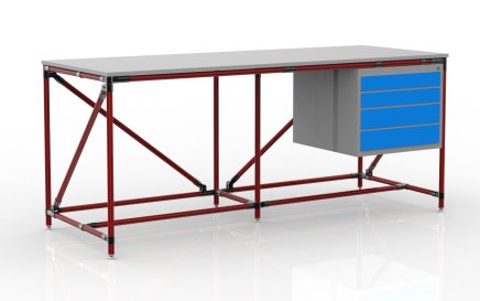 Tavolo da officina con contenitore con quattro cassetti, larghezza 2000 mm, 240405316 - 2