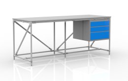 Tavolo da officina con contenitore a tre cassetti larghezza 2000 mm, 240405315