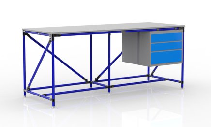Tavolo da officina con contenitore a tre cassetti larghezza 2000 mm, 240405315 - 3