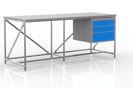 Tavolo da officina con contenitore a tre cassetti larghezza 2000 mm, 240405315 - 4