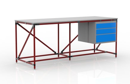Tavolo da officina con contenitore a tre cassetti larghezza 2000 mm, 240405315 - 2