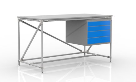 Tavolo da officina con contenitore con quattro cassetti, larghezza 1500 mm, 240405310 - 1