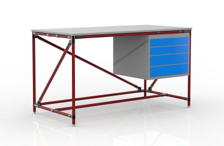 Tavolo da officina con contenitore con quattro cassetti, larghezza 1500 mm, 240405310 - 2