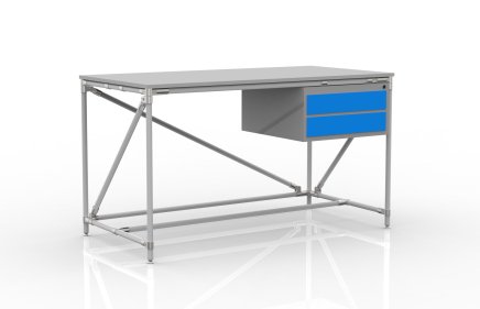 Tavolo da officina con contenitore con due cassetti, larghezza 1500 mm, 24040538 - 1