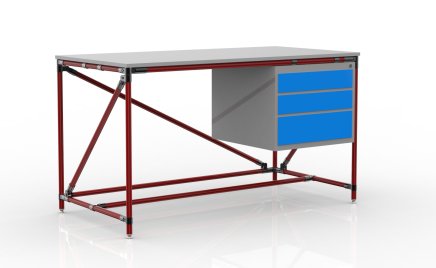Tavolo da officina con contenitore con tre cassetti larghezza 1500 mm, 24040539 - 2