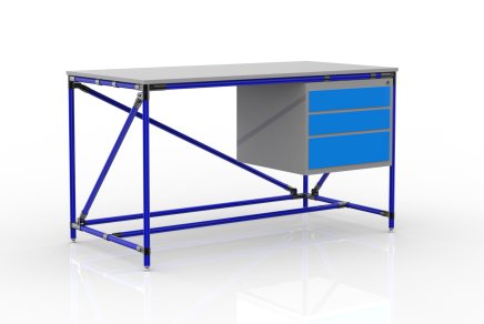 Tavolo da officina con contenitore con tre cassetti larghezza 1500 mm, 24040539 - 3