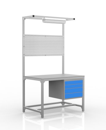 Tavolo da officina in profilati di alluminio, 4 cassetti (diverse varianti) - 1