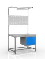 Tavolo da officina in profilati di alluminio, contenitore con anta (varie varianti)