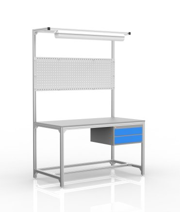 Tavolo da officina in profilati di alluminio, 2 cassetti (diverse varianti) - 1