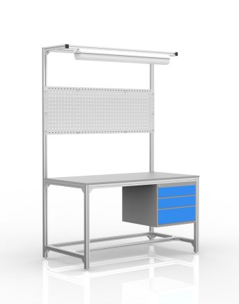 Tavolo da officina in profilati di alluminio, 3 cassetti (diverse varianti) - 1