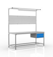 Tavolo da officina in profilati di alluminio, 2 cassetti (diverse varianti)