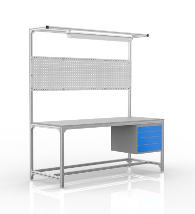 Tavolo da officina in profilati di alluminio, 4 cassetti (diverse varianti) - 1