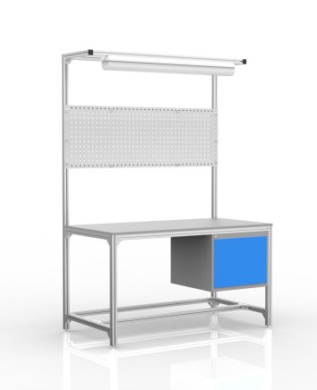 Tavolo da officina in profilati di alluminio, contenitore con anta (varie varianti) - 1
