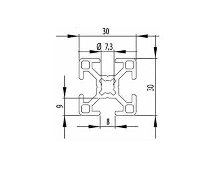 Profilo alluminio 30 x 30, MI30x30 B8 1 mt + taglio a misura - 2