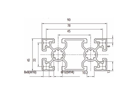 Profilo alluminio 45 x 90, MI45x90L B10 1 mt + taglio a misura - 2