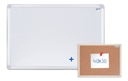 Lavagna magnetica monopezzo con cornice in alluminio 60x45 cm + bacheca in sughero 30x30 cm
