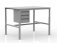 Tavoli da officina con piano in laminato e contenitori sospesi