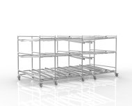 Scaffale dinamico mobile a tre livelli con rulliere