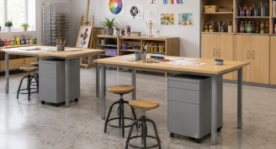 Contenitori per ufficio portati sulle scrivanie