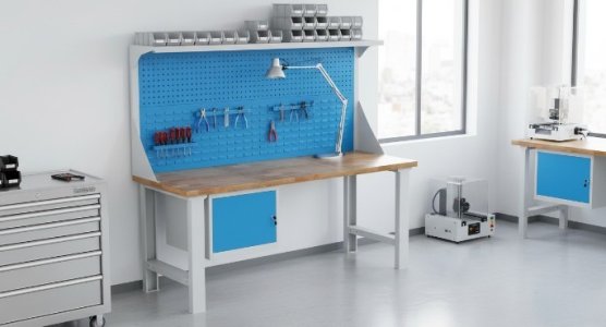 Tavoli da officina con allunga e piano in faggio